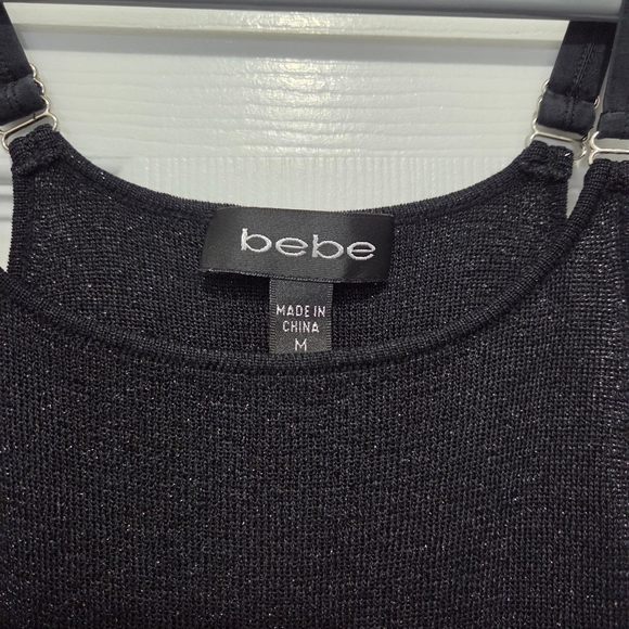 Bebe Cute Flirty Black Glitter Silk Y2K Stretchy Tank Top Size Medium - Picture 4 of 7